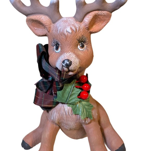 Ceramic Christmas Deer Reindeer Figurines Hand Painted - Picture 3 of 15